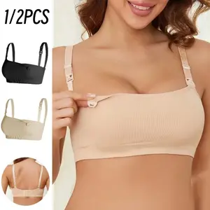 EssElegance 1/2PCSWomen's Solid Detatchable Adjustable Strap Nursing Bra Set, Front Buckle Bra Soft Comfortable Breathable Maternity Bra, Maternity Clothing, Maternity Pregnancy Lingerie