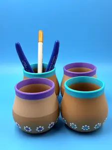 Mexican Floral Barro Desk Décor Cute Home Organizer with Colorful Handles and Floral Patterns for Festive Decor