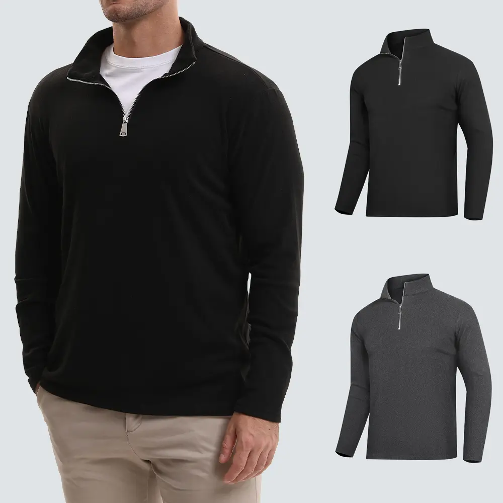CXQVRLIXO Men's Half Zip Long Sleeve Pullover, Casual Stand Collar Knit Top, Fall Winter Basic Layering Shirt for Men