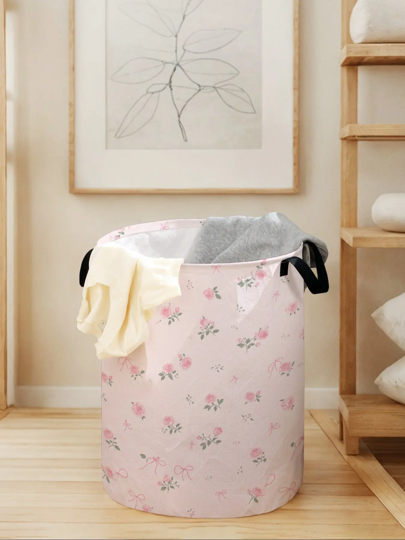Floral Printed Laundry Basket with Handle, Durable Foldable Storage Bin, Large Capacity for Home Use, Toy Organizer, Valentine's Day Gift, Collapsible Clothes Hamper