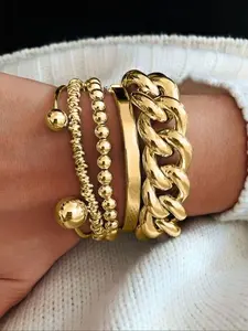 5-Piece Fashion Chain Style Open Cuff Layered Bracelet Set for Women, Ideal for Holiday Gifts, Perfect for Dates and Parties, Adjustable Bangle Jewelry
