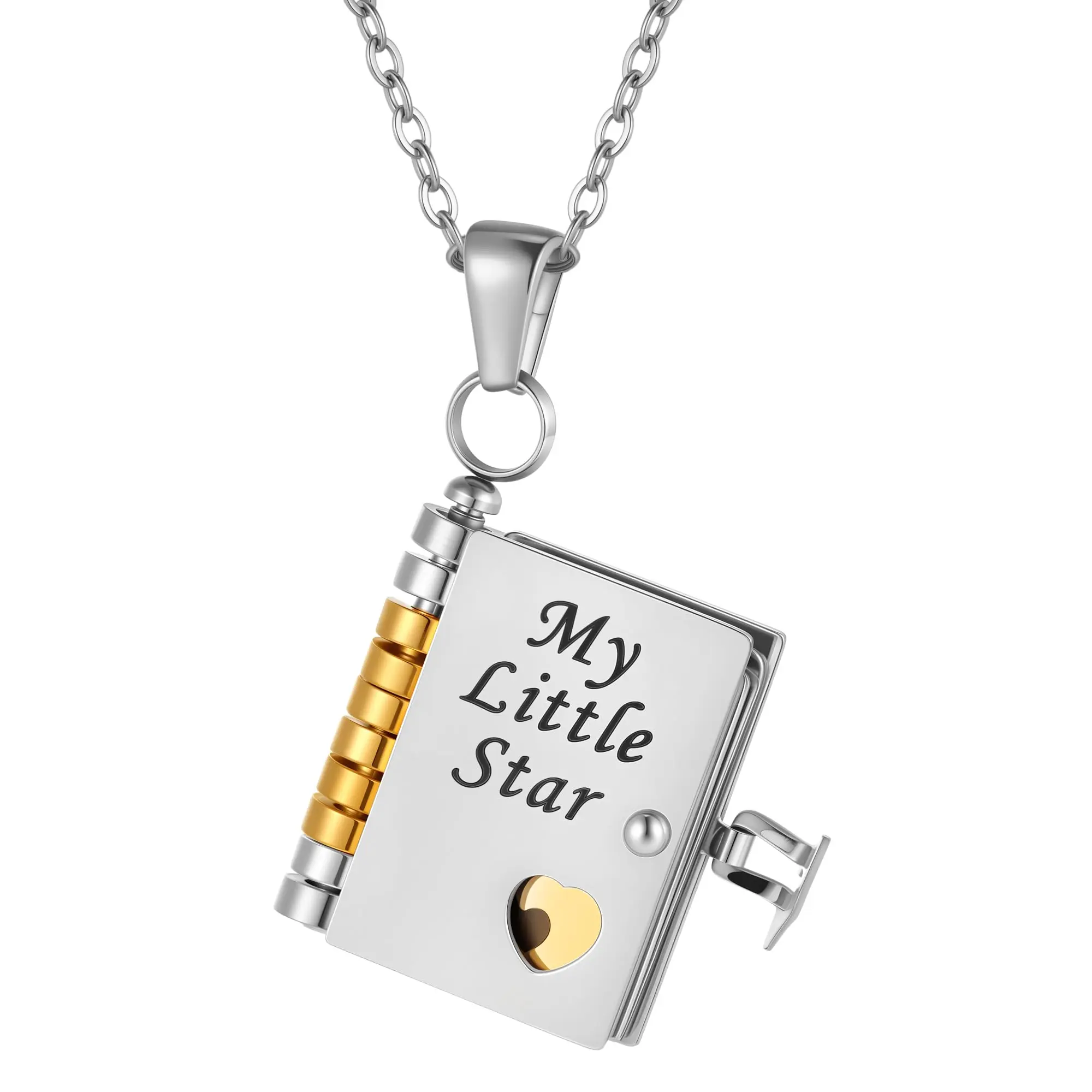 Book-Shaped Engraved Pendant Necklace - Birthday Gift Jewelry, Personalized Meaningful Gifts, Memory in Metal Keepsake for Kids (Letter-Engraved for Daughter or Son)