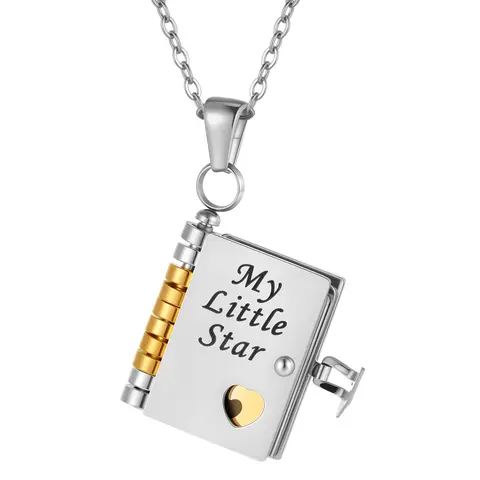 Titanium Steel Alloy Necklace - Book Design Book-Shaped Charm, Custom Personalized Letter Engraved Pendant, Exquisite Jewelry Gift for Daughter, Birthday Keepsake
