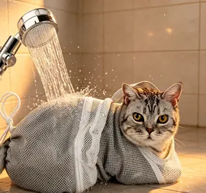 Anti-Scratch Cat Bath Restraint Bag, Breathable Mesh Pet Grooming Bag, Portable Adjustable Cat Shower Washing Bag, Heavy-Duty Pet Tools for Cat Daily Grooming outdoorfun