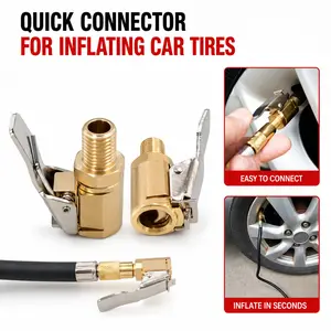 Tire Air Chuck with Clip Adapter, Brass Locking Auto Inflator Hose Nozzle, Universal Fit for All Vehicles - Practical Party Balloon Pump Connector & Men's Gift Favor