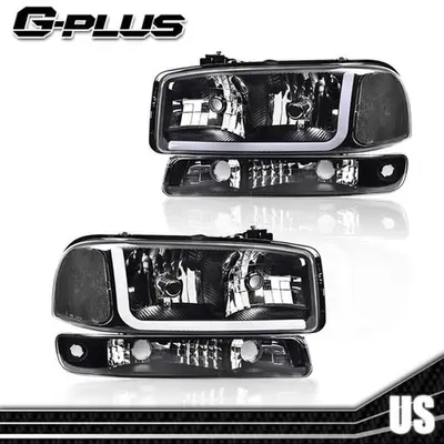 1999-2006 GMC Sierra / Yukon [Non Denali] LED DRL Headlights W/ Switchback Bumper Lights - Black - Foto 3