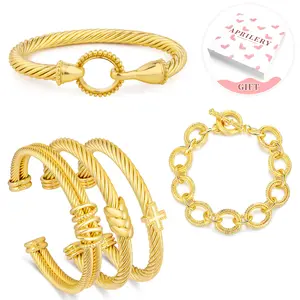 Free Gift Box Included | Aprilery Thick Adjustable Cable Wire Bracelet Set 5PCS – Nickel-Free, Lead-Free, Anti-Tarnish, Elegant Statement Jewelry for Sensitive Skin