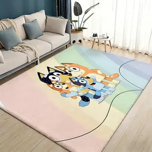 Kwaii Anime B-Bluey Floor Mat Flannel Rugs Soft Warmth Floor Mat Thickened Non-Slip for Room Home Decor Door Mat Strong Water Absorption Upgraded Anti-Slip Backing Easy to Clean