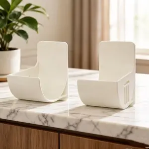 Adjustable Refrigerator Side Storage Rack, No Drilling Kitchen Countertop Organizer, Multi-Purpose Plastic Box for Film and Garbage Bags