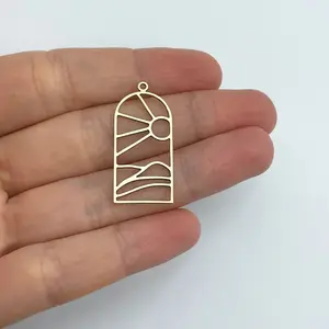 Raw Brass Sun Charm, Sun and Mountain Charm, Celestial Charms, Brass Findings, Necklace Pendant, Moon Sun Earrings Charm, Jewelry Supplies