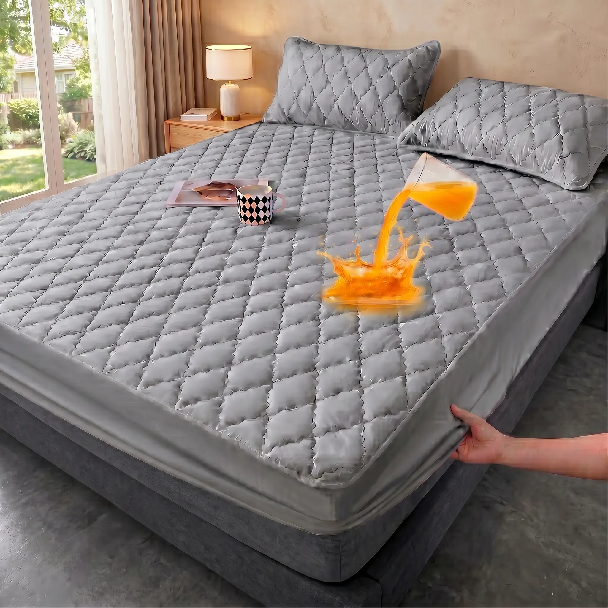 Waterproof Mattress Protector Set - 2/3 Pieces, 6-16 Inch Extra Deep Pocket, Soft & Breathable, Quilted Design, Noiseless - Machine Washable - Single/Double/King/Super King, Includes Waterproof Sheet & Pillowcase Set, Deep Pockets, Water Resistant