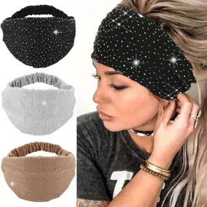 3 PCS Rhinestone Head Bands, Elastic African Head Wraps, Wide Headbands, Black Turban Headband, Sport Hair Bands for Women Christmas Gift Decoration