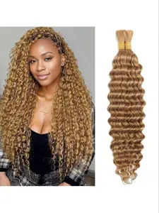 #27 Color Human Braiding Hair, Boho Braids Deep Wave, Bulk Human Hair for Braiding, Wet and Wavy Micro Braiding, 2 Bundles, 100g