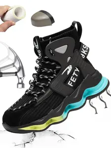 Men's Steel Toe Work Shoes, Casual Comfortable Breathable Non-slip Safety Shoes, Fashionable Anti-smash and Anti-puncture Shoes for Daily Wear