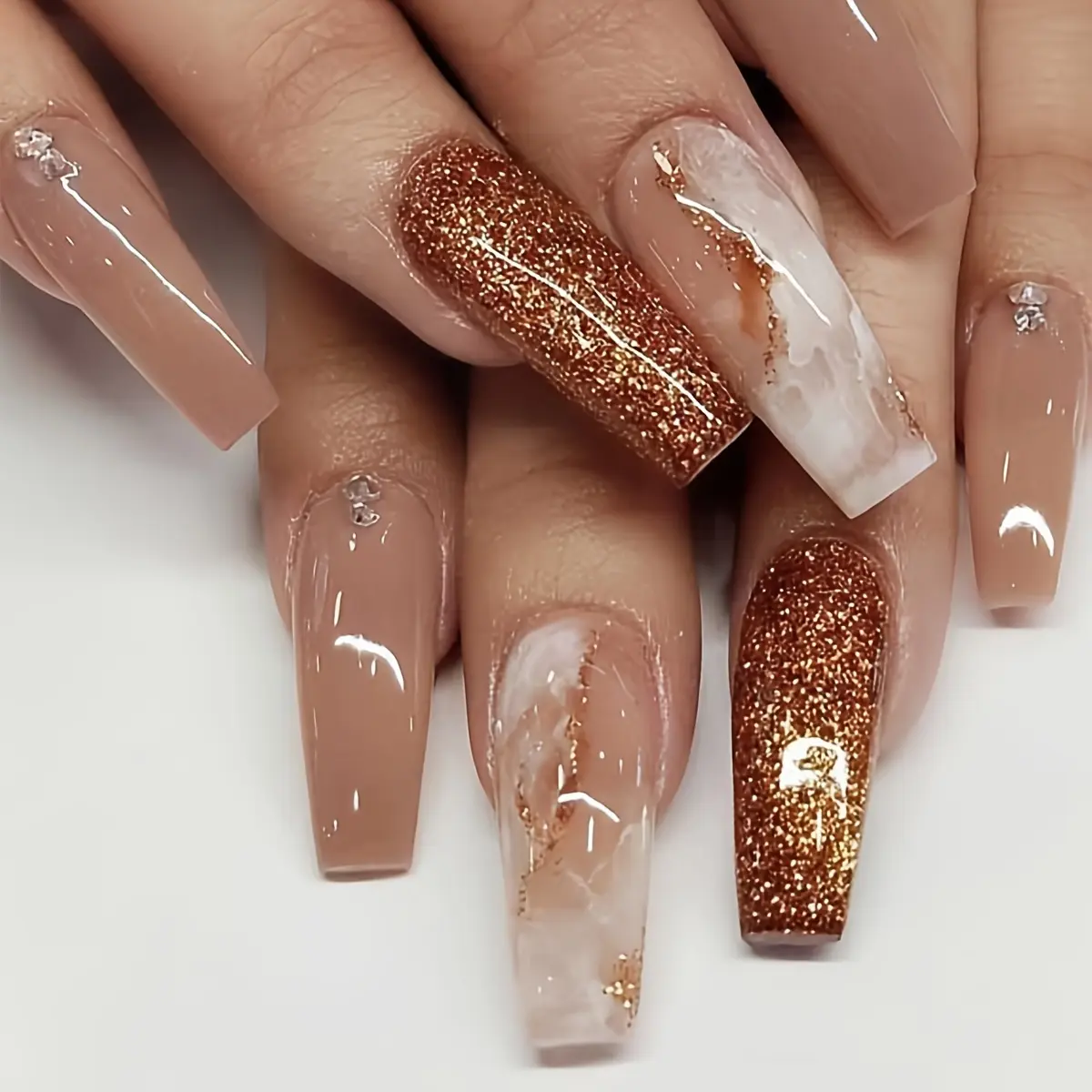 Gradient Glitter Wearable False Nails, Diamond Design Nail Art Tips, Fashionable Manicure Accessories for Women, Glittering Fake Nails