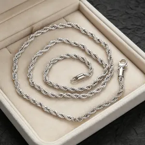 3mm 18 Inch Silver Twisted Rope Chain Necklace – Classic Everyday Wear Jewelry