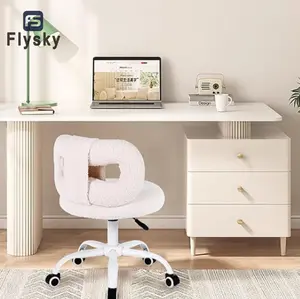 Flysky Modern Faux Cashmere Vanity Chair, Height Adjustable Desk Chair with Bow Design, Small Swivel Make-up Chair with Rolling Base for Home Office
