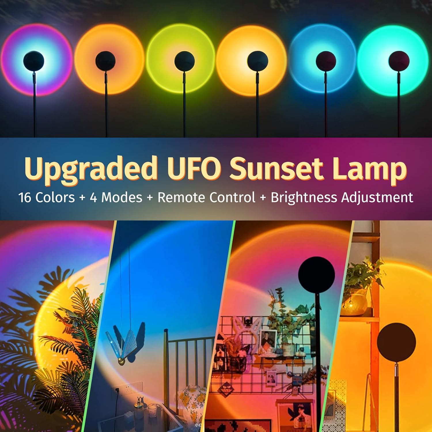 Fall Sunset Lamp Projector Light 180° Adjustable Sunset Mood Lamp, 4 Modes, Remote Control RGB Ambient Night Light for Bedroom, Gaming Room, Live Streaming Photography & Parties Home Wall Decor Party Led Lighted Gift Led Multi Multifunction Rgb Colors