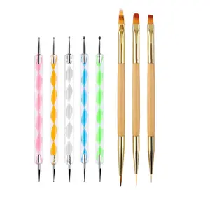 5PCS Dotting Pens and 3PCS Nail Painting Brushes, Double-Ended Acrylic Nail Art Liner Brush Dotting Pen for Gel Polish Nail Paintings 3D Nail Pattern Detail Brush, Nail Art Design Tools