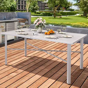 Yitahome 59" Rectangular Outdoor Patio Dining Table for 6-Person, Outdoor Patio Dining Table with 2" Umbrella Hole and Sturdy Iron Frame Perfect for Lawn Backyard Garden