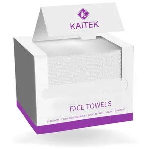 KAITEK 100% Biobased Face Towels Ultra Soft 50 Ct Disposable 100% Vegan Cruelty-Free 50 Count with Advanced Cellulose Fiber Technology xl face towel