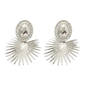Silver Sunburst Heart Clip On Statement Dangling Earrings