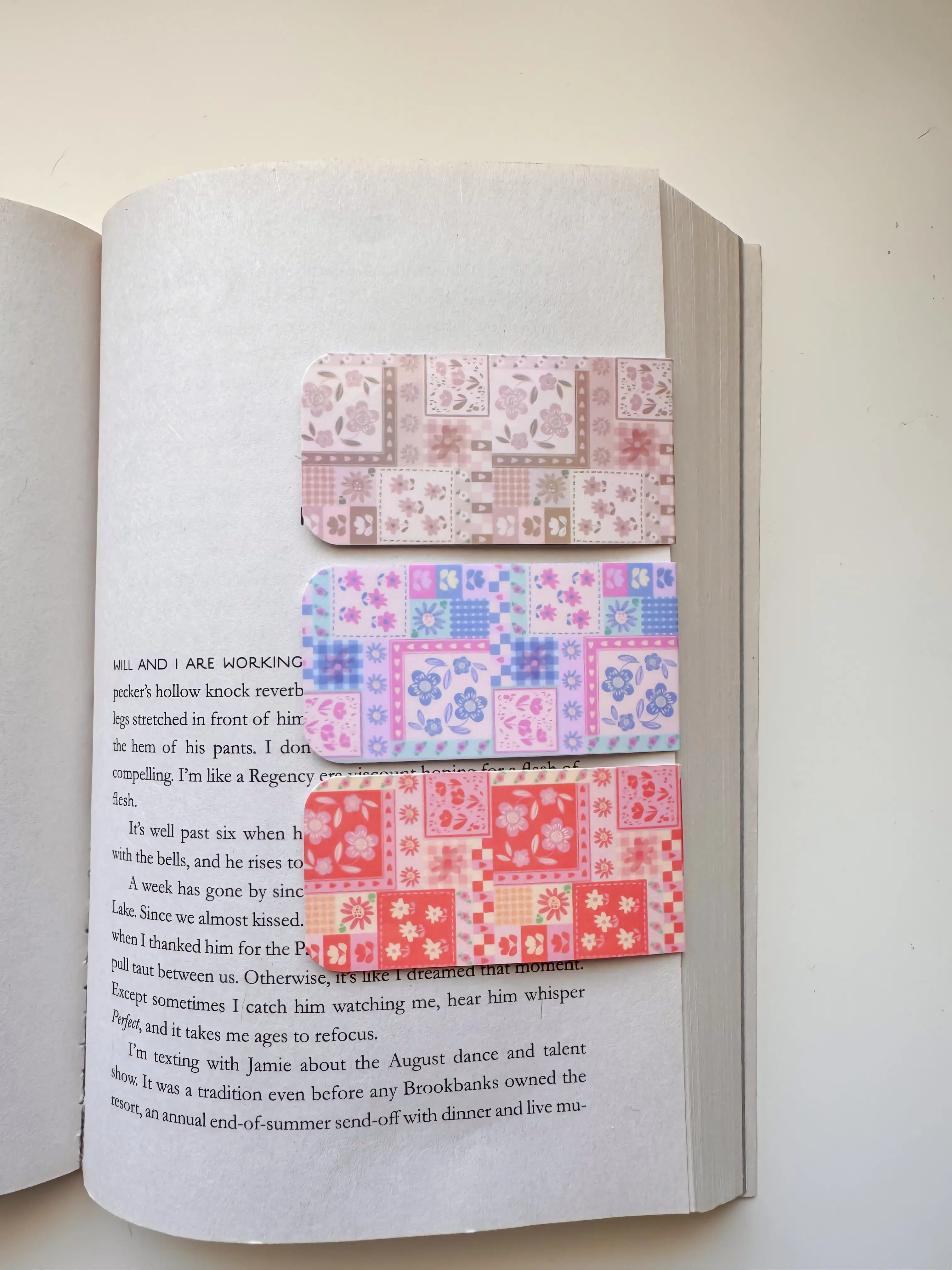 Holographic Magnetic Bookmark, Patchwork Bookmark | Floral Bookmark | Spring Bookmark | Neutral Bookmark | Retro Bookmark