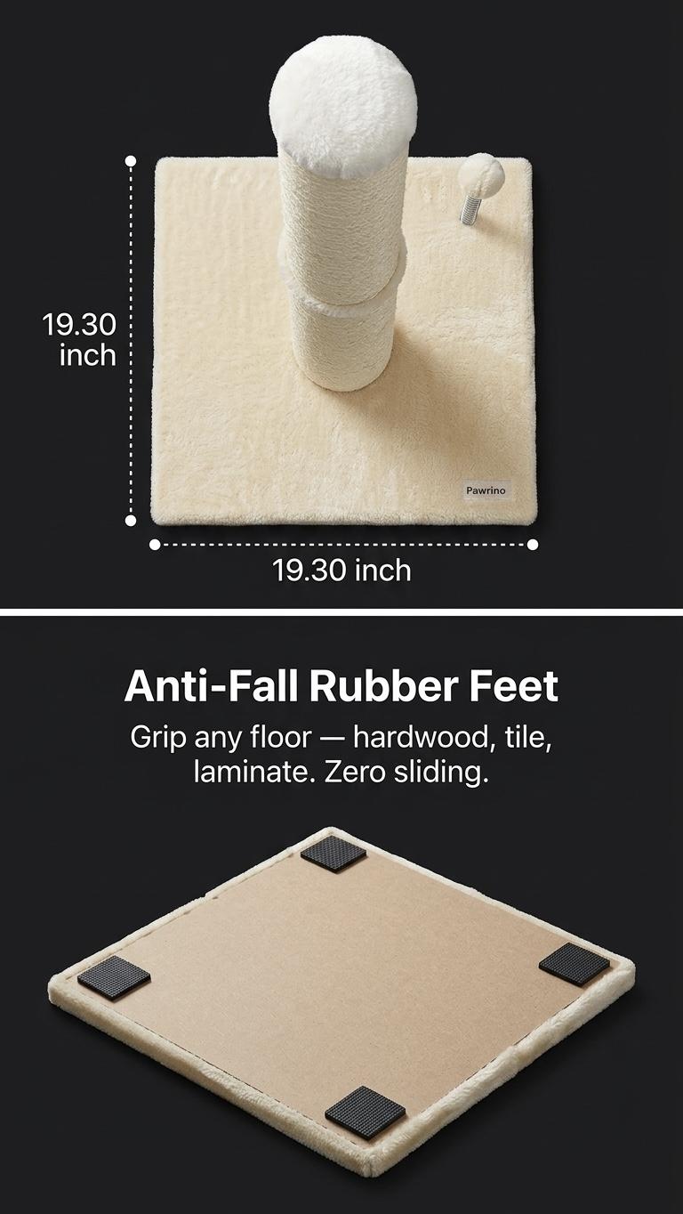 Pawrino Tall Cat Scratching Post – Sisal Scratching Post for Indoor Cats, Stable Base, Full Sisal Coverage, Replaceable Toy Wand