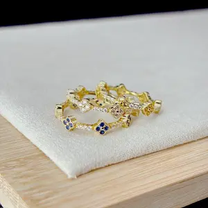 Gold Clover CZ Ring • Sterling Silver, Lucky Birthstone Band