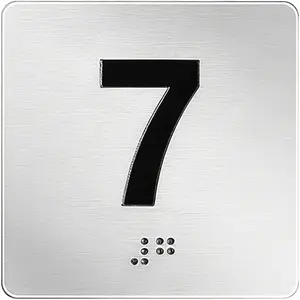 Braille and Raised Number 7 Exam Room Signs, 4" x 4" Silver Door Number Signs with Double Sided Tape for Apartment Offices Educational Institution Elevator