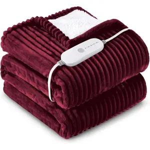 Heated Blanket Electric Full Size, Soft Flannel Sherpa Heater 5 Heat Settings and 10 Hours Auto Shut-Off Heating Blanket ETL Certification Over-Heat Protection Machine Washable,Red