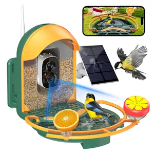 Bird Feeder with Camera, 2K HD Camera Birds Feeder with Bath Wireless Outdoor, Solar Powered Bird Watching with APP Control, Night Vision, Motion Detection Alerts, Birdfeeder for Backyard, Dark Green