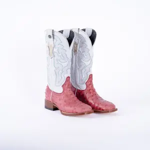 TANNER MARK WOMEN’S Ostrich Print Pink Cowgirl Boots With Montana Ice Top