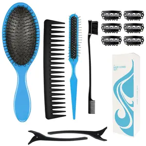 12pcs Wig Brush Comb Set, Professional Styling Tool Loop Hairbrush Wide-Tooth Comb Edge Brush Hair Clips for Synthetic Wigs, Hair Extensions & Human Hair (Blue) Haircare Heatless Handle Care