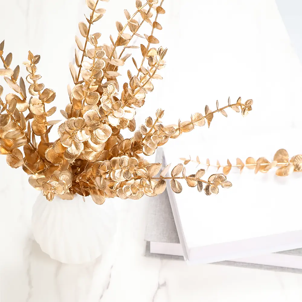 36 Pcs Golden Simulated Eucalyptus Stems with Leaves - Decorative Home Decor Items, Vase Fillers, Wedding Props for Christmas, Valentine's Day Decor (Sports & Outdoor Accessories Complement)