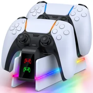 PS5 Dual Controller Charging station, PS5 Charging stand with 9 RGB Modes, Overcharge Protection, Compatible with DualSense & DualSense Edge
