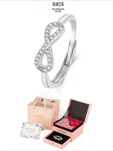S925 Sterling Silver Artificial Zircon Infinity Symbol Decor Ring, Elegant Promise Ring for Women & Girls, Exquisite Jewelry for Birthday Gift