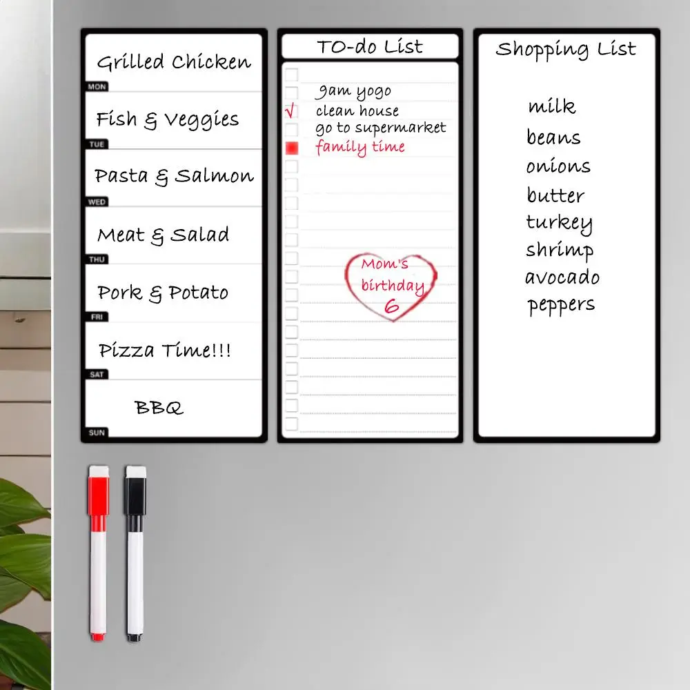 Magnetic Fridge Magnet with Marker, 3 Counts/set Magnetic To Do List Board, Weekly Planner Board, Magnetic Menu Board, Shopping List Board, Home Decor