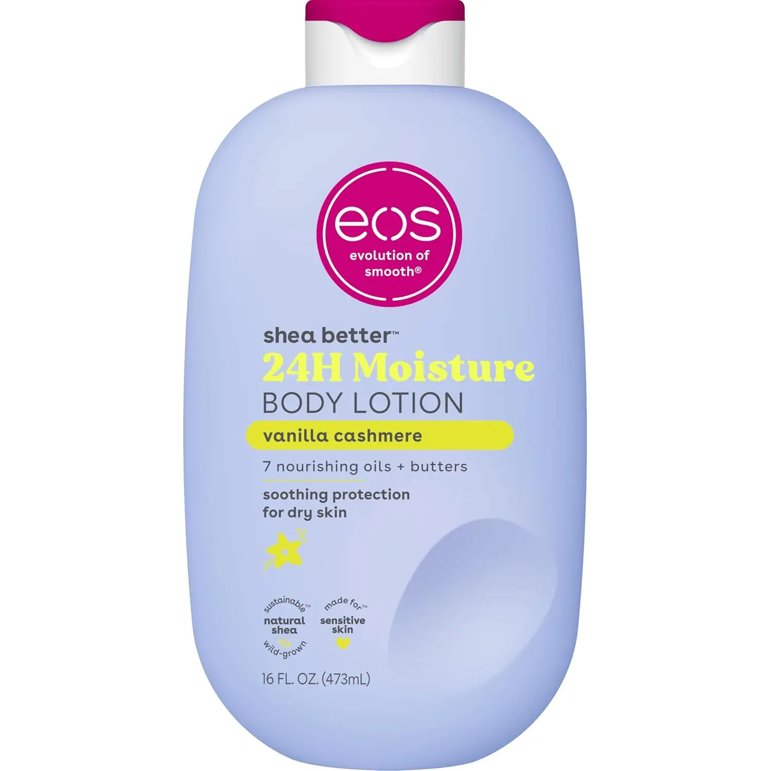 eos Shea Better Body Lotion Vanilla Cashmere, 24-Hour Moisture Skin Care, Lightweight & Non-Greasy, Natural Shea, Vegan, Vanilla Body Lotion, 16 fl oz