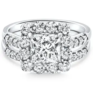 Certified 3.50Ct Princess Diamond Engagement Wedding Ring Set 14k Gold Lab Grown