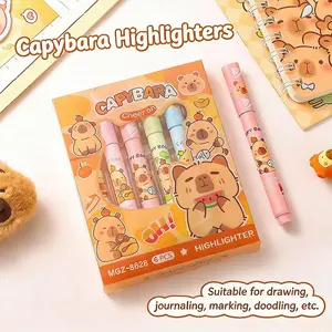 6 Pack Capybara Neon Highlighters, Vibrant and Stylish Study Pens with Cute Cartoon Design, Ideal for School Supplies and Notebooks