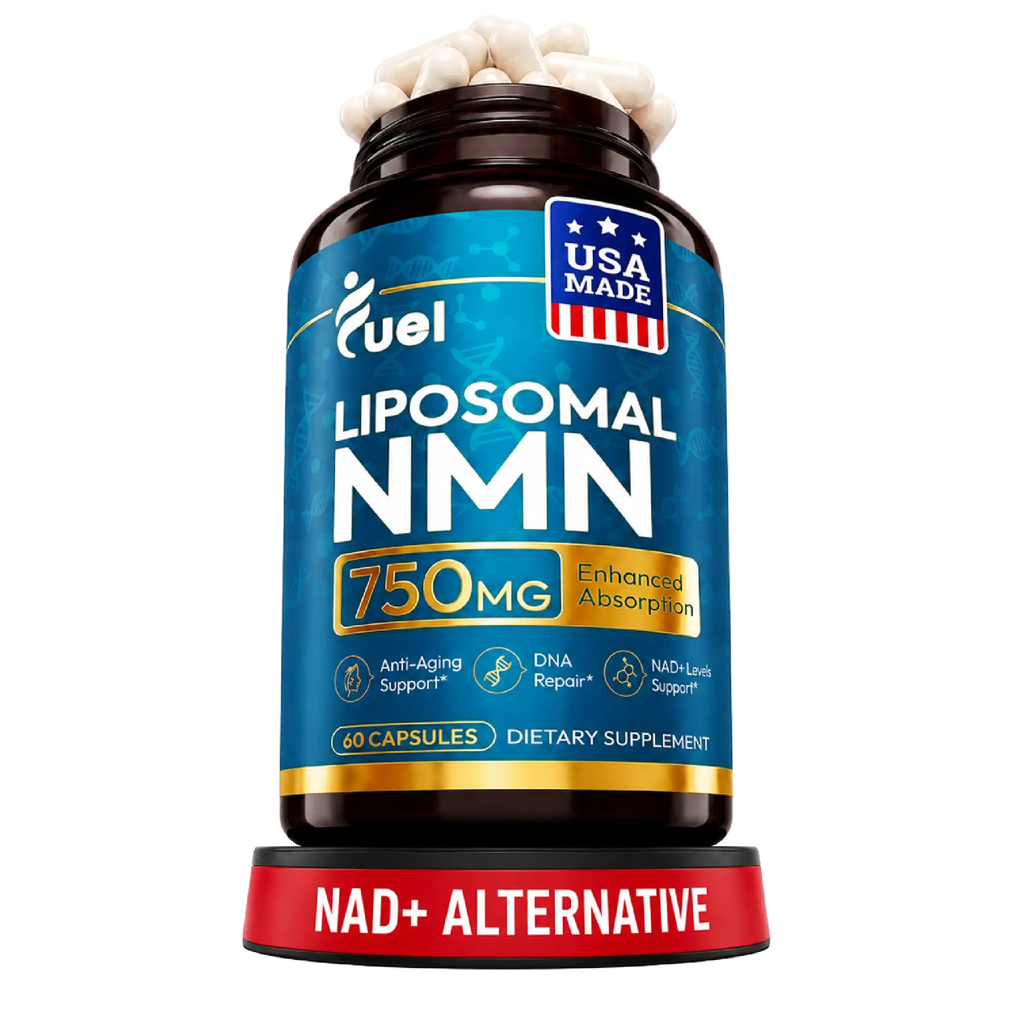 Fuel Liposomal NMN 750mg – Enhanced Absorption NAD+ Booster for Energy – 60 Capsules
