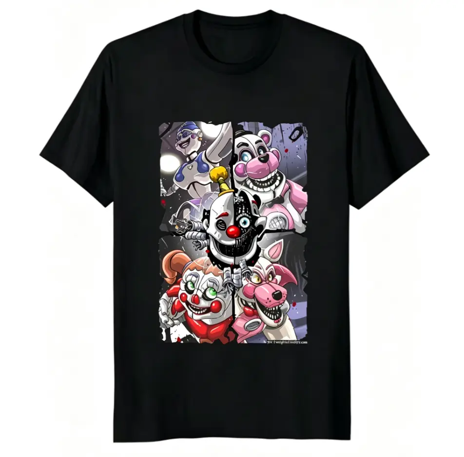 2026 Men'S Fun2026 New Style for Fans Five Nights at Sister Location T-Shirt by Johnnysegura3Rd Casual Crew Neck, Slight Stretch Fabric, Regular Fit, Printed Anime Clothes for Men, All-Season