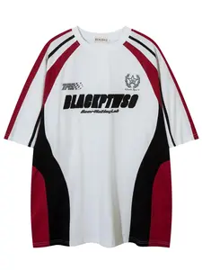 Men's Colorblock Letter Patched Short Sleeve Tee, Loose Casual Breathable Round Neck T-shirt for Summer, Fashion Men's Top for Daily Wear, Activewear T Shirt, Athletic Shirt, Gym Workout Tee