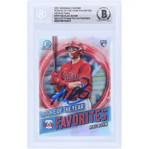 Alec Bohm Philadelphia Phillies Autographed 2021 Bowman Chrome Rookie of the Year Favorites Refractor #RRY-AB Beckett Fanatics Witnessed Authenticated Rookie Card - Fanatics Authentic Certified