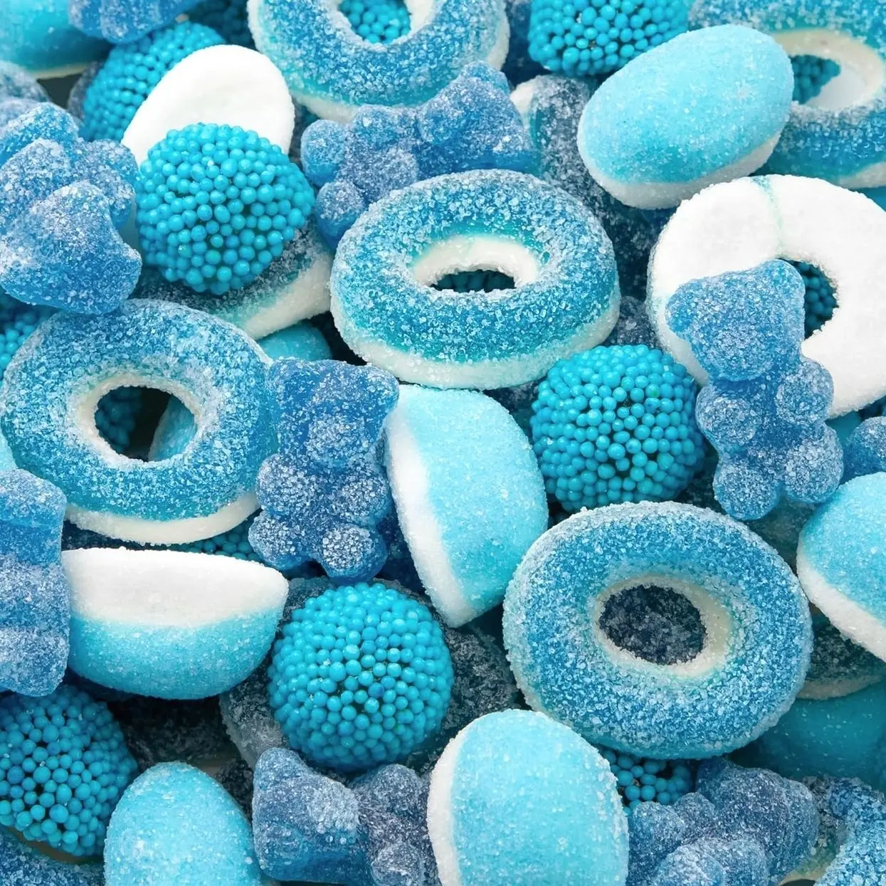Blue Candy Mix | 1-Pound Bag | Blue Raspberry Candy | Sweet & Sour Gummies for Gender Reveal | Baby Shower Party Favors for Boy | Gummi Bears, Nonpareil Berries, Gummy Rings & Puffs