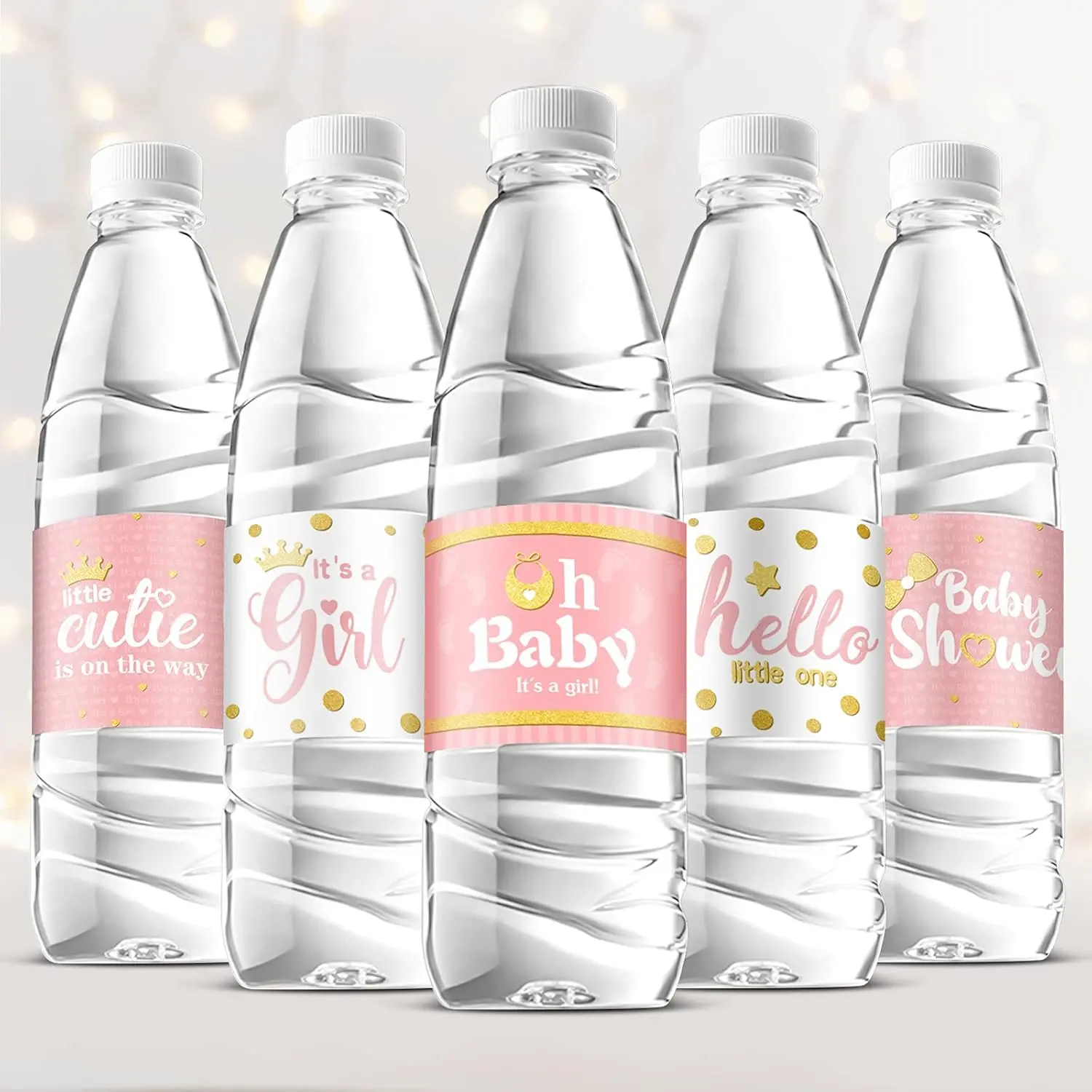 80 Pieces Baby Shower Water Bottle Labels Waterproof Water Bottle Stickers Wrappers Labels for Baby Shower Party Decoration(Pink Girl Style)