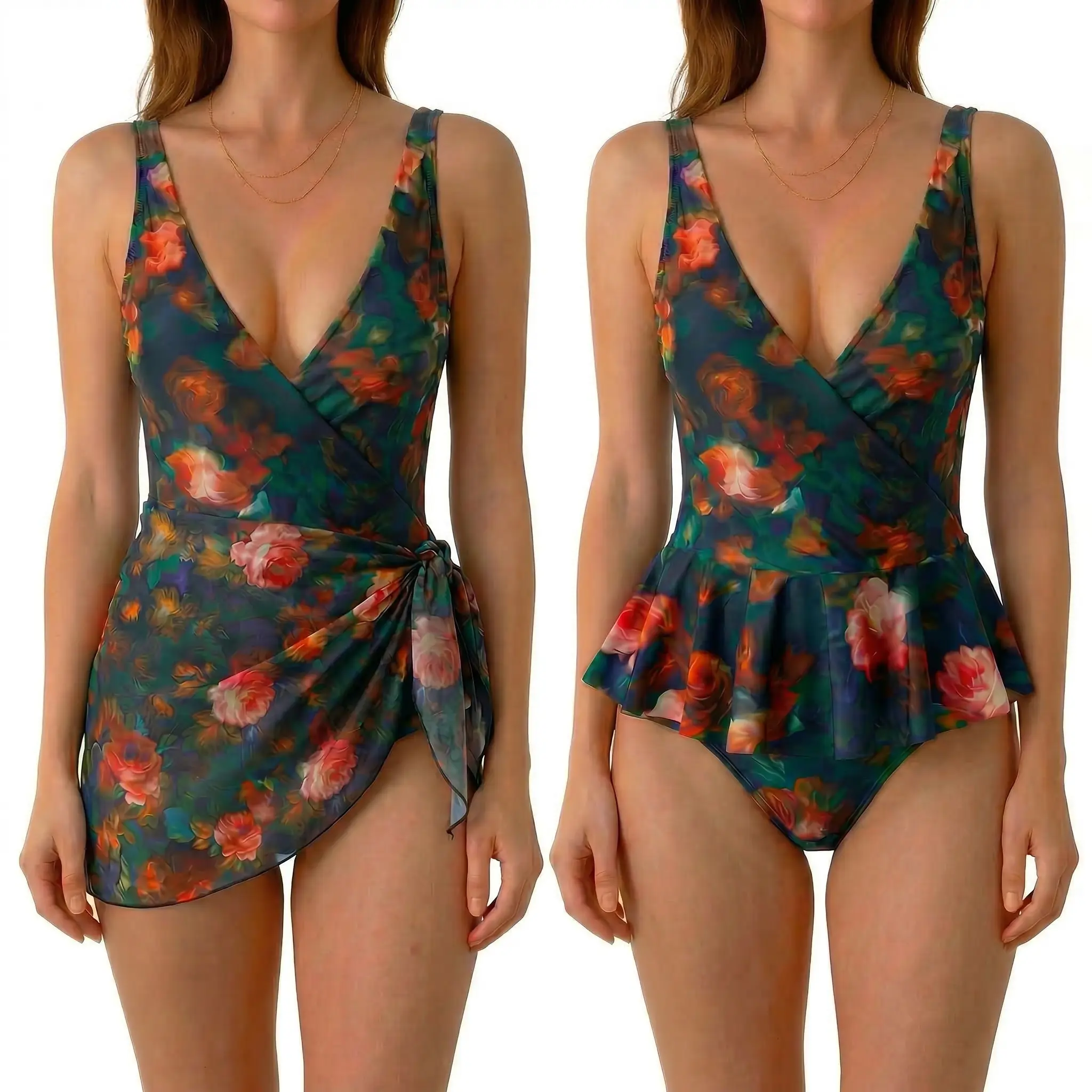 Floral Print Wrap Skirt A Tankini Set - Flattering Summer Outfits & Vacation Outfits Swimwear