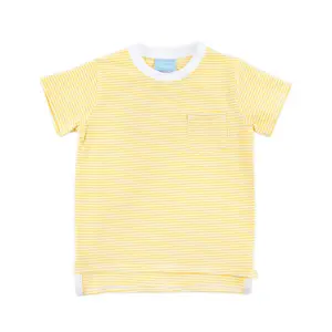 Yellow Stripe Short Sleeve Pocket Shirt - Boys Soft Knit T-Shirt for Spring & Summer