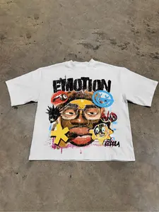 1 Men's White Oversized Tee, "Emotion" Graffiti Portrait Print, Colorful Pop Art Design, Ideal for Casual Daily & Urban Street Outfits